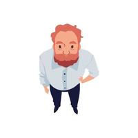 Top view of middle age bearded man looking up, flat vector illustration isolated.