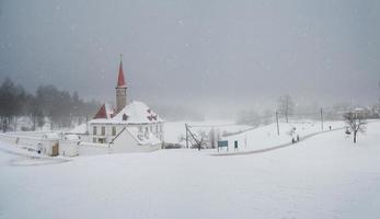 Snowy panoramic view of the old palace. photo