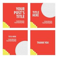 Red colored social media template with yellow accent and round image space. Suitable for carousel and microblog post style. vector