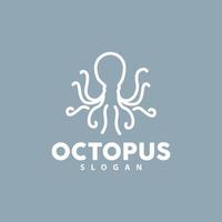 pulpo logo, mar animales vector, Mariscos ingredientes calamar tentáculos icono silueta diseño vector