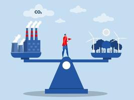 businessman invest with Scales with ecofriendly and factory. carbon dioxide neutral balanceVector illustration vector