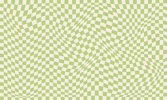 Trendy wavy green background. Vector illustration of checkered wallpaper with optical illusion