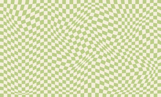 Trendy wavy green background. Vector illustration of checkered wallpaper with optical illusion