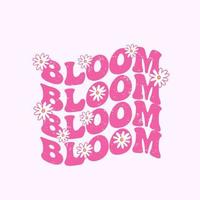 retro eslogan floración, con hippie flores vistoso letras en Clásico estilo. vector