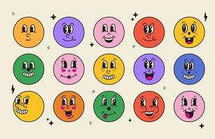 Set of Retro 30s cartoon comic funny faces with different expressions of emotions. Funny faces vector set.