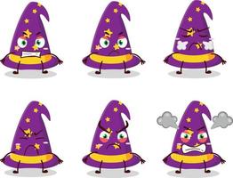 Wizard hat cartoon character with various angry expressions vector