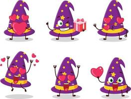 Wizard hat cartoon character with love cute emoticon vector