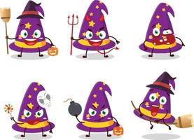Halloween expression emoticons with cartoon character of wizard hat vector
