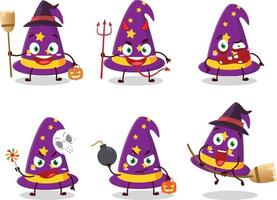 Halloween expression emoticons with cartoon character of wizard hat vector