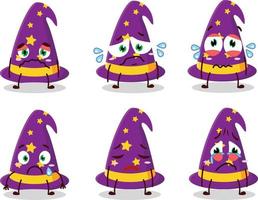 Wizard hat cartoon character with sad expression vector