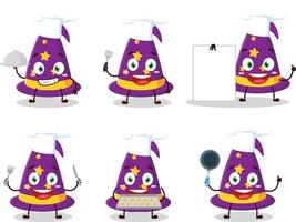 Cartoon character of wizard hat with various chef emoticons vector