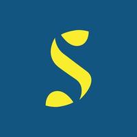 Yellow colored letter S vector logo isolated on blue background.