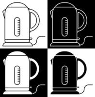 Electric kettle icon on stand. Isolated vector in white and black background in linear style