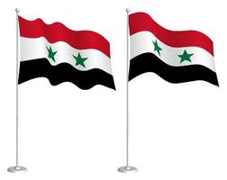 Syria flag on flagpole waving in wind. Holiday design element. Checkpoint for map symbols. Isolated vector on white background