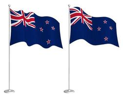 Flag of New zealand on flagpole waving in wind. Holiday design element. Checkpoint for map symbols. Isolated vector on white background