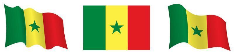 bandera de república de Senegal en estático posición y en movimiento, revoloteando en viento en exacto colores y tamaños, en blanco antecedentes vector