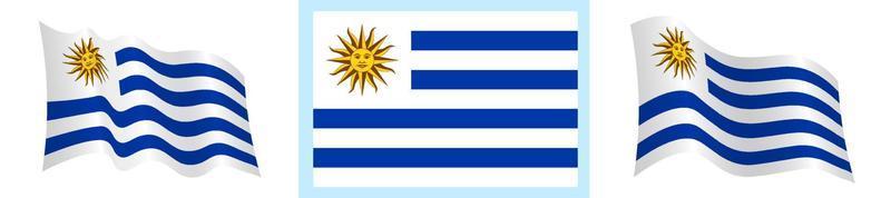 bandera de Uruguay en estático posición y en movimiento, revoloteando en viento en exacto colores y tamaños, en blanco antecedentes vector