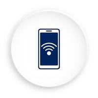 Smartphone icon with wifi sign on screen. Button for mobile application or web in neomorphism style. Vector