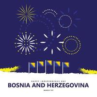 Bosnia and Herzegovina independence day vector illustration with its national flags and fireworks. European and Balkan country public holiday.