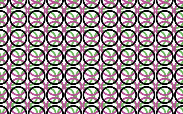Black, green, and pink intertwined circle pattern. Seamless pattern for wallpaper, cover, card, prints, and fill.