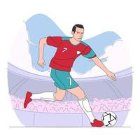 Professional Soccer Player Dribbling Ball Towards the Enemy Goal vector