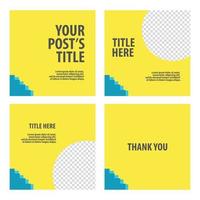 Yellow colored social media template with blue accent and round image space. Suitable for carousel and microblog post style. vector