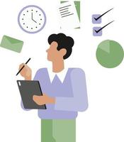 Illustration of a man writing on a clipboard. Vector illustration.