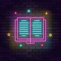 Knowledge,education neon icon. Education neon icon on dark brick wall background. vector