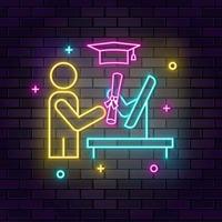 Online, Graduation neon icon. Education neon icon on dark brick wall background. vector