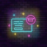 Sudent card neon icon. Education neon icon on dark brick wall background. vector