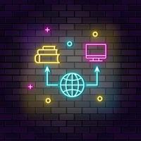 Global education, online knowledge neon icon. Education neon icon on dark brick wall background. vector