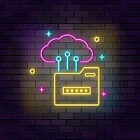 Cloud, data, folder neon icon. Education neon icon on dark brick wall background. vector