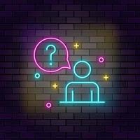 Man, question neon icon. Education neon icon on dark brick wall background. vector
