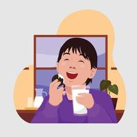 A Boy Eating Chocolate Biscuit vector