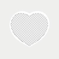 vector white paper torn in the shape of heart. Vector realistic illustration of white torn paper with shadow and heart shaped hole on transparent background with frame for text.