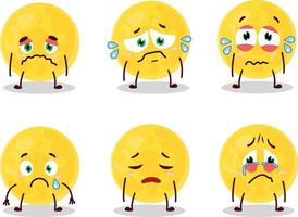 Yellow moon cartoon character with sad expression vector