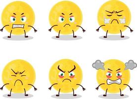 Yellow moon cartoon character with various angry expressions vector