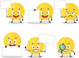 Yellow moon cartoon character bring information board vector