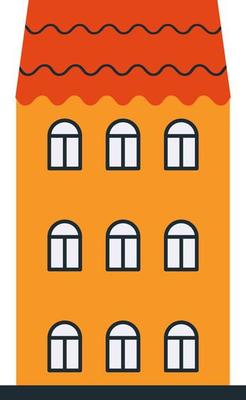 Vector three-story yellow house with brown slate eps 10, Vector big house with 3 windows on each floor eps 10.