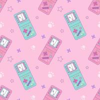 Electronic retro Tetris game. Vector seamless pattern in kawaii style. An old vintage console from the 90s