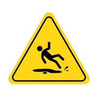 Wet floor icon. Slippery floor caution sign with fall pictogram man. Warning, danger, yellow triangle sign. vector