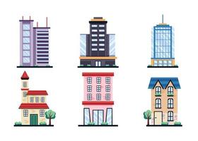 varios edificios plano diseño icono vector ilustración