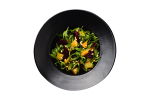 Black bowl with fresh salad isolated on a transparent background png