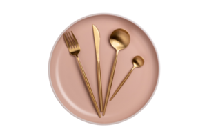 pink baby plate and golf cutlery isolated on a transparent background png