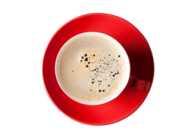 Red plate and a cup with coffee isolated on a transparent background png