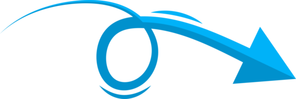 Hand drawn blue curved arrow shape in doodle style png