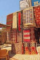 interesting background with handmade Turkish rugs in close-up photo