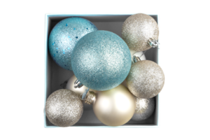 Silver and blue christmas balls isolated on a transparent background png