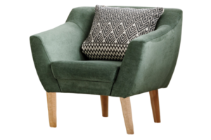 Green armchair and cushion isolated on a transparent background png