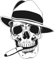 voorkant visie van een schedel met een hoed en een sigaar. png
